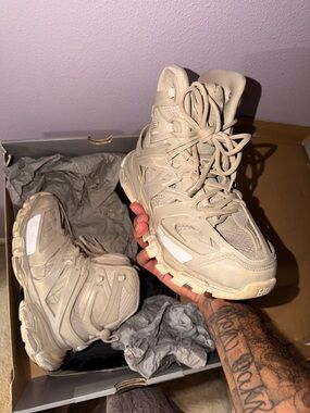 Balenciaga Beige/Faded Beige Track-Style High-Top Sneakers